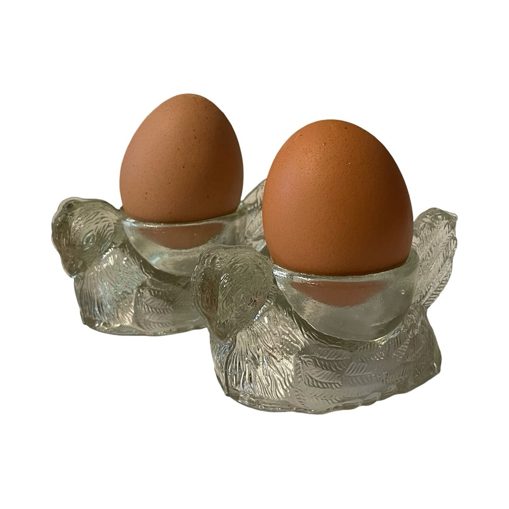 Vintage Clear Glass Chicken Egg Cups – Set of 2 – Depression Glass Style